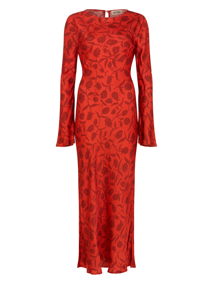 Keira Red Tulip Print Maxi Dress
