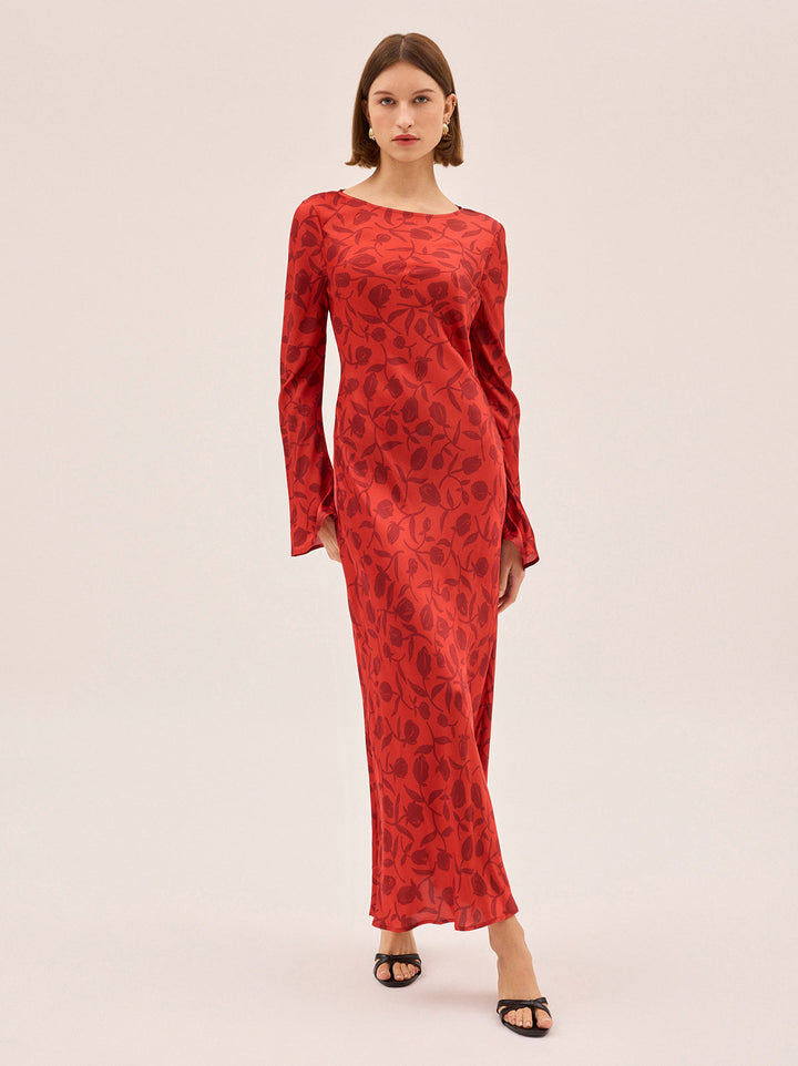 Keira Red Tulip Print Maxi Dress