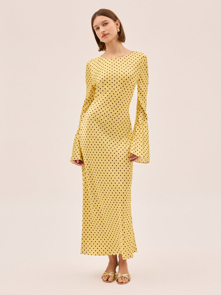 Keira Yellow Pin Dot  Print Dress