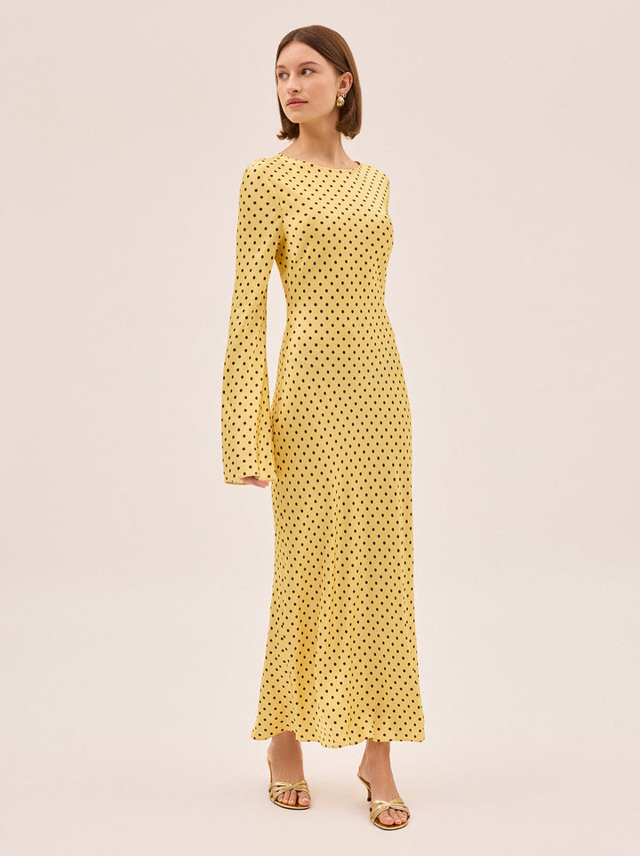 Keira Yellow Pin Dot  Print Dress