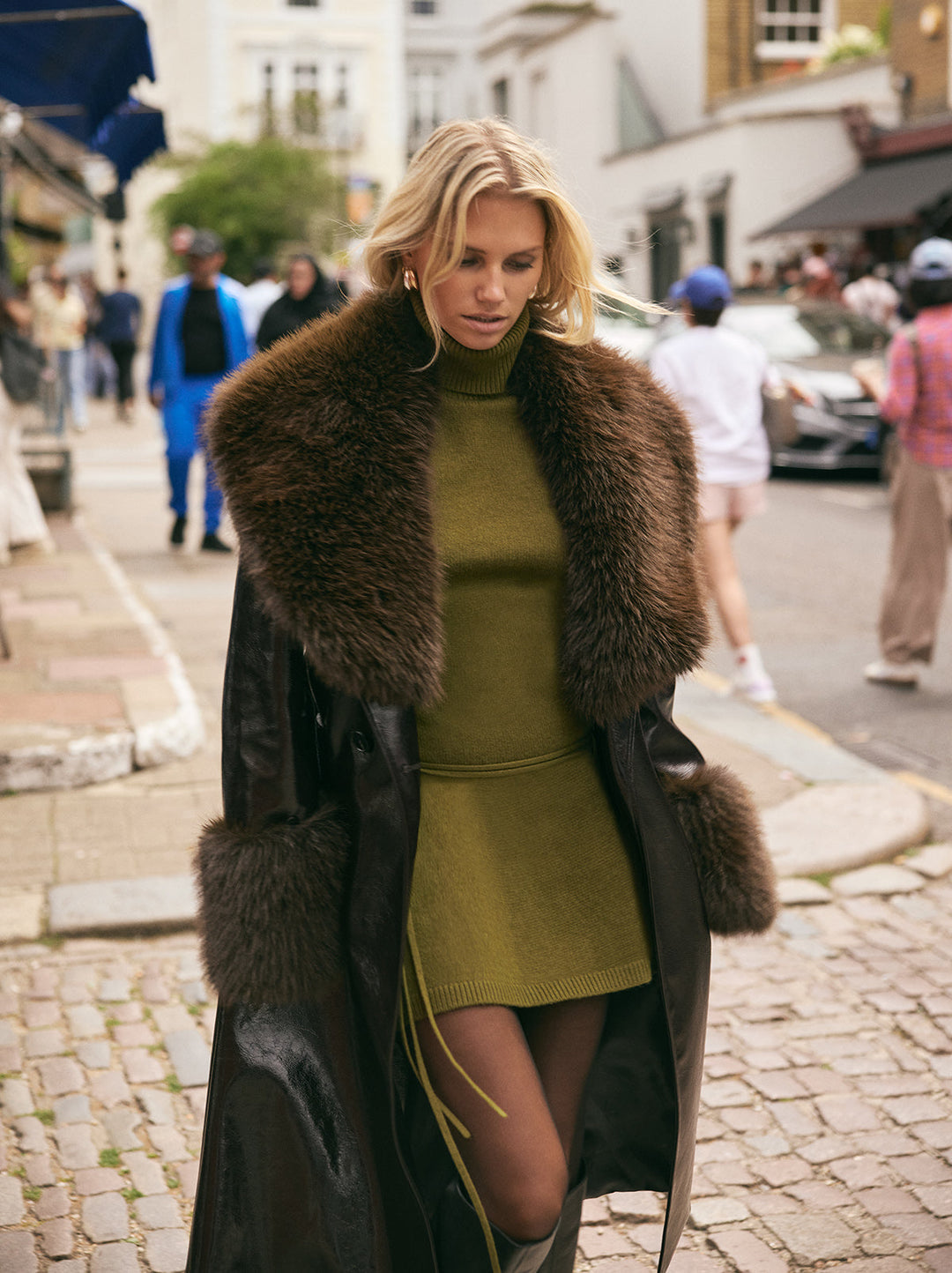 Juno Olive Wool-Blend Roll Neck Mini Dress