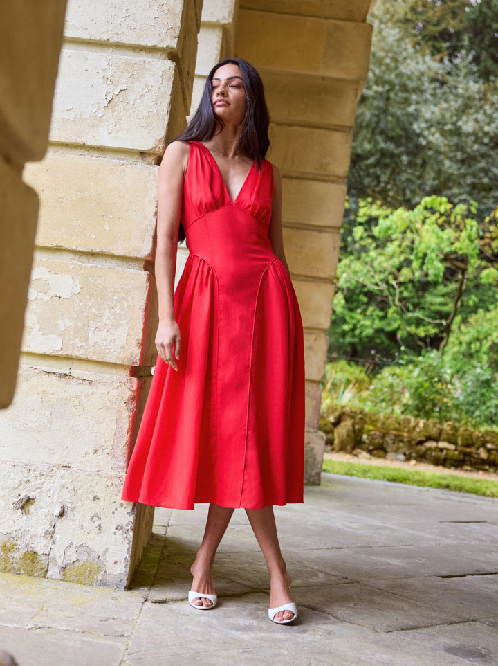 Laura Red Linen Blend Dress