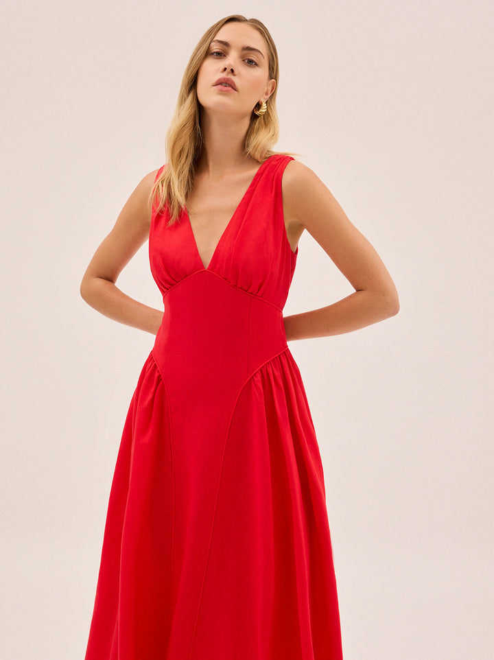 Laura Red Linen Blend Dress