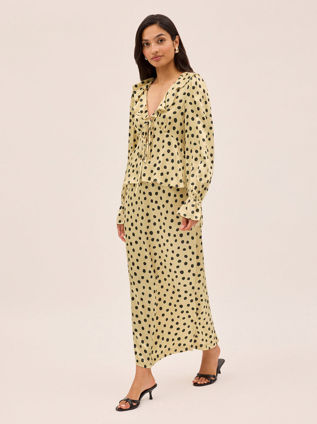 Laurel Butter Polka Dot Satin Skirt