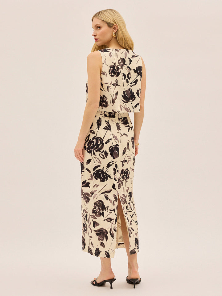 Laurel Monochrome Rose Print Midi Skirt