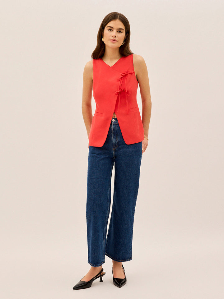 Lea Red Tie Front Waistcoat