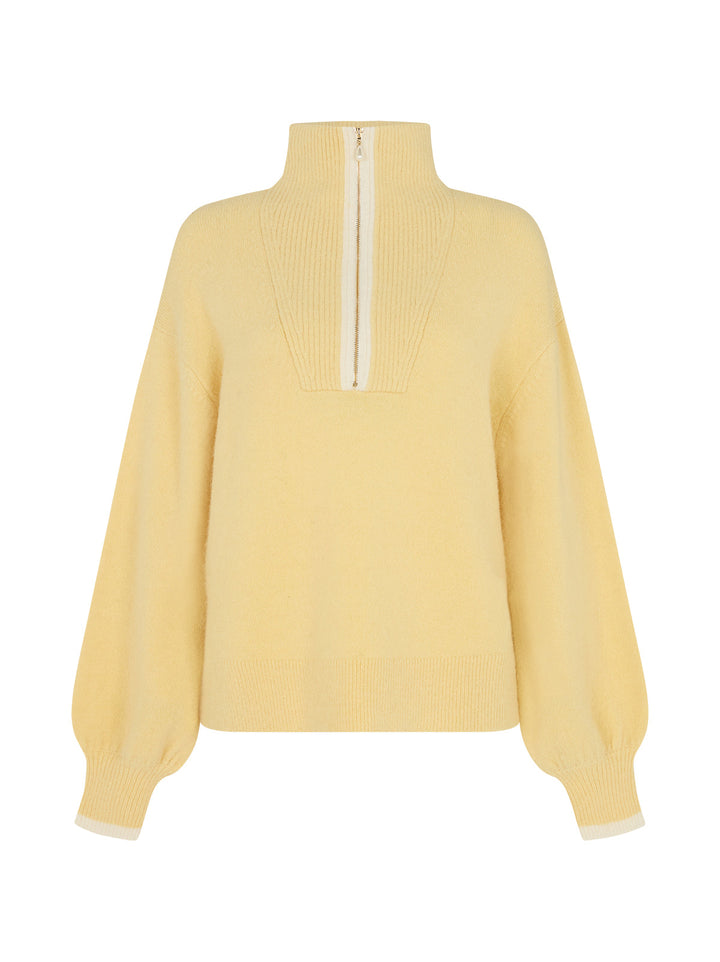 Lorna Alpaca Blend Yellow Zip Collar Sweater
