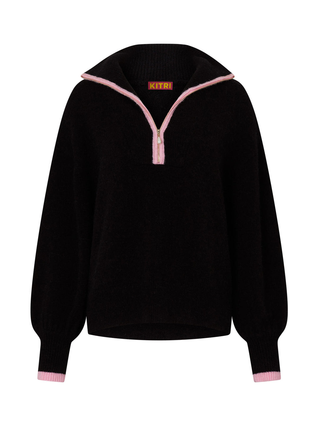Lorna Black Alpaca Blend Zip Collar Sweater