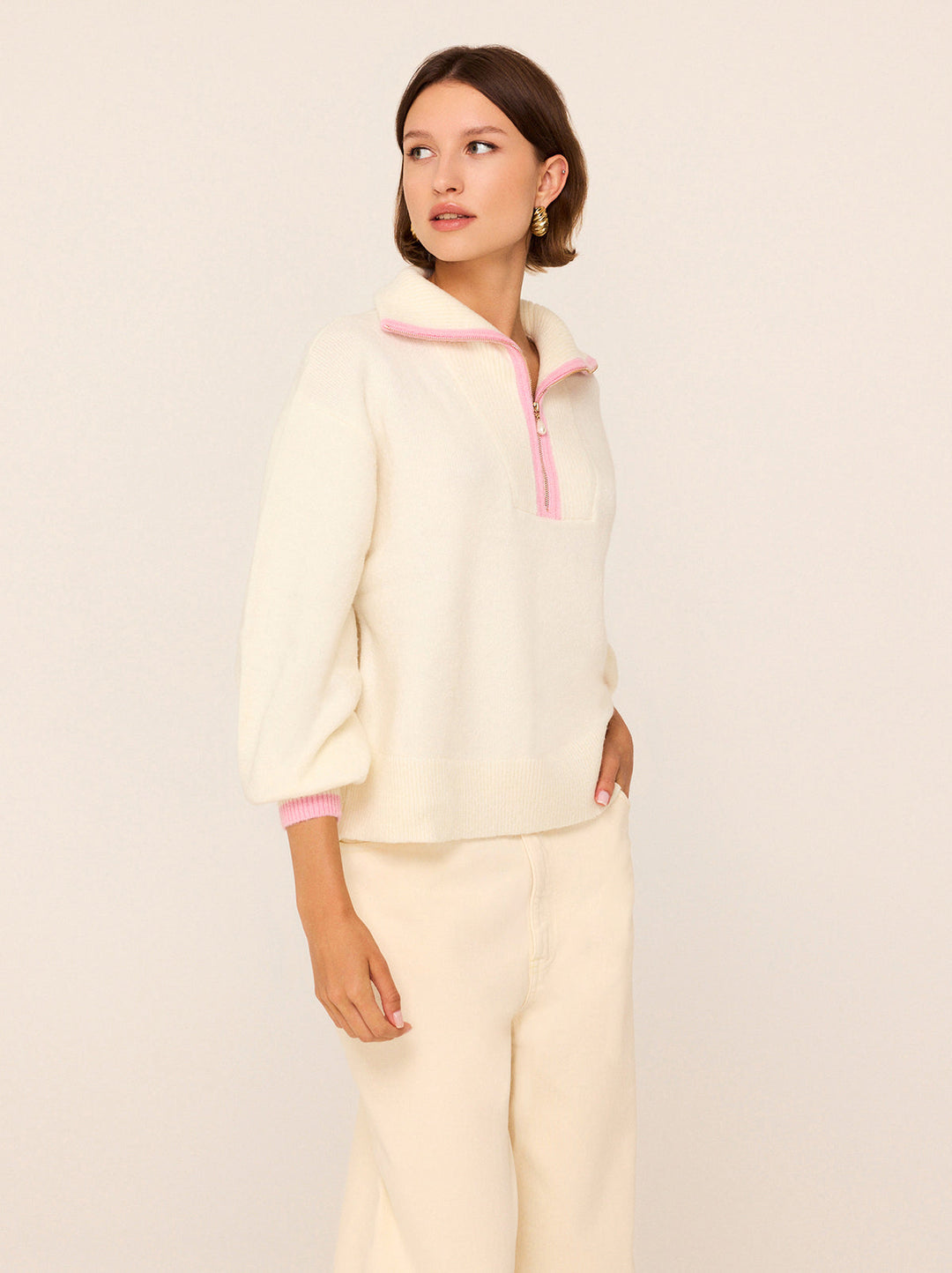 Lorna Ivory Alpaca Blend Zip Collar Sweater