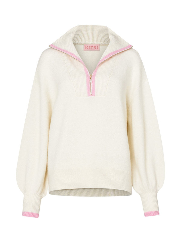 Lorna Ivory Alpaca Blend Zip Collar Sweater