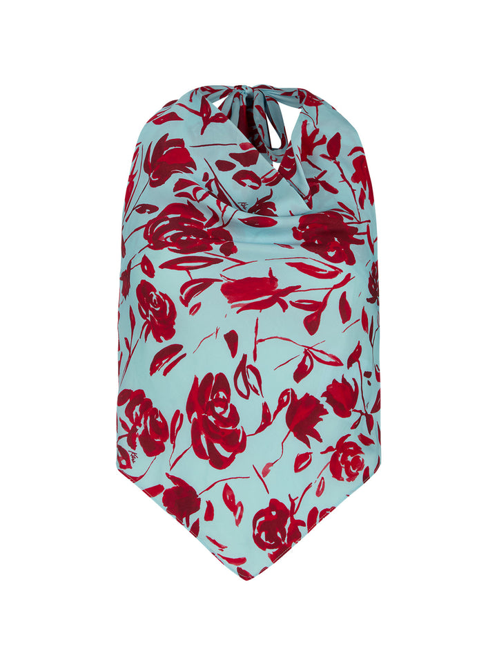 Lucille Blue Rose Print Halter Top