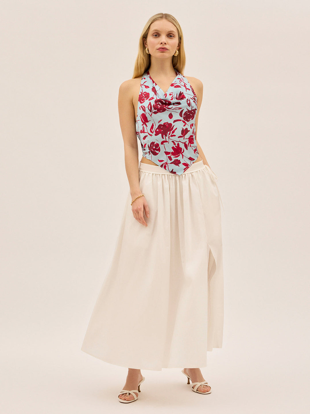 Lucille Blue Rose Print Halter Top