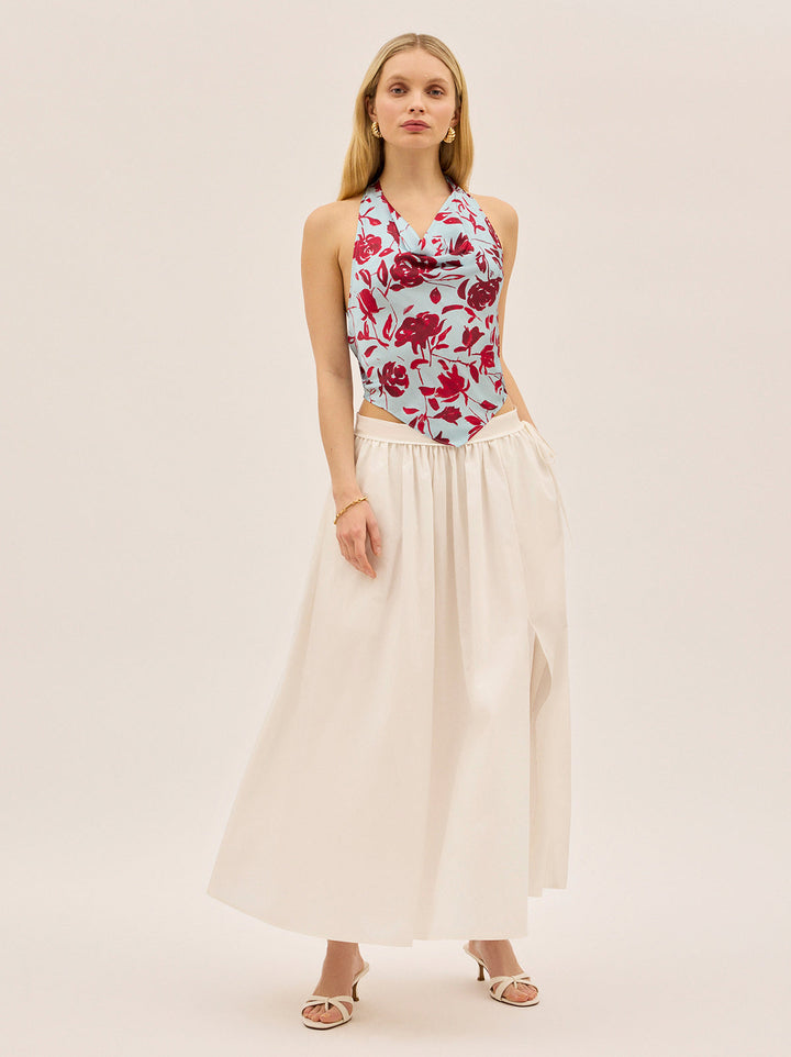Lucille Blue Rose Print Halter Top