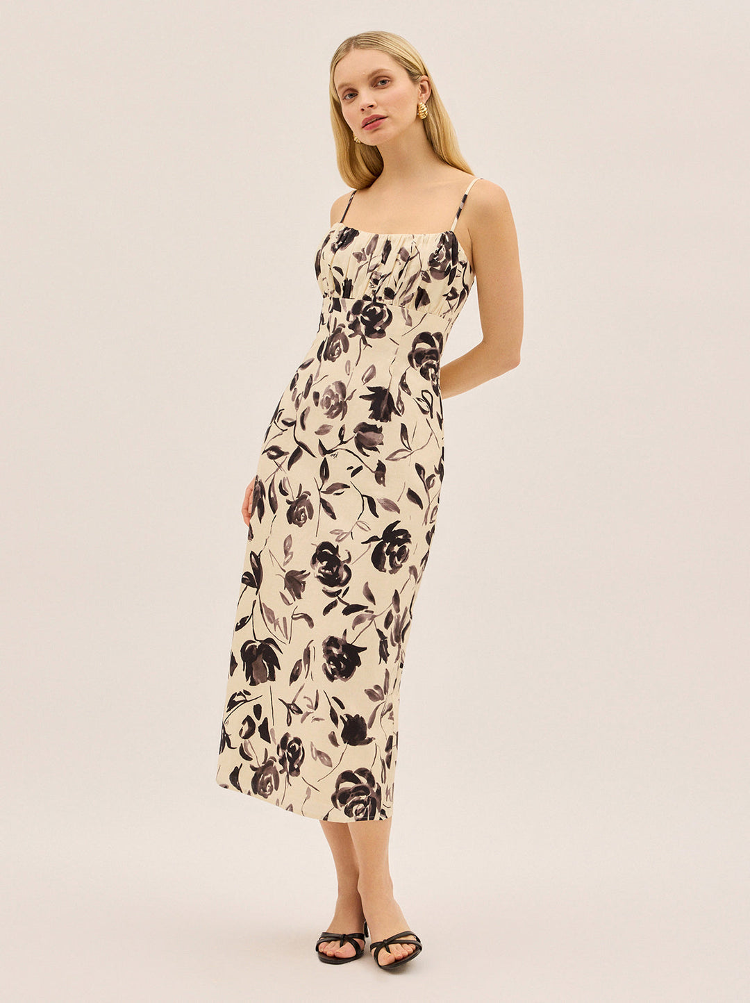 Magda Monochrome Rose Print Midi Dress