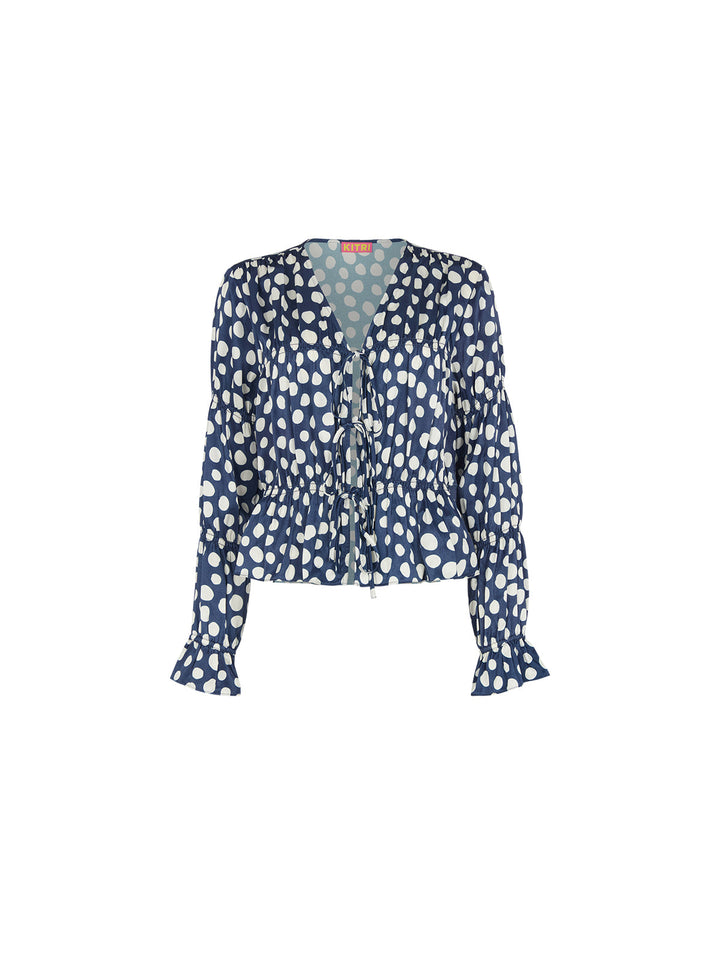 Maia Navy Polka Dot Satin Top