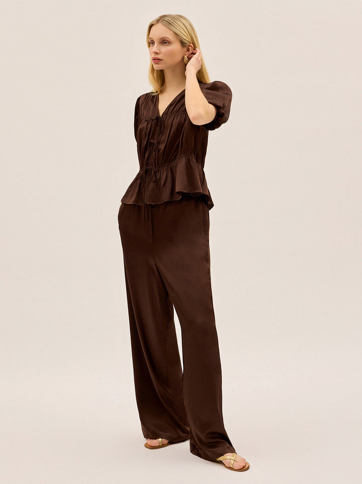 Margaret Chocolate Satin Trousers