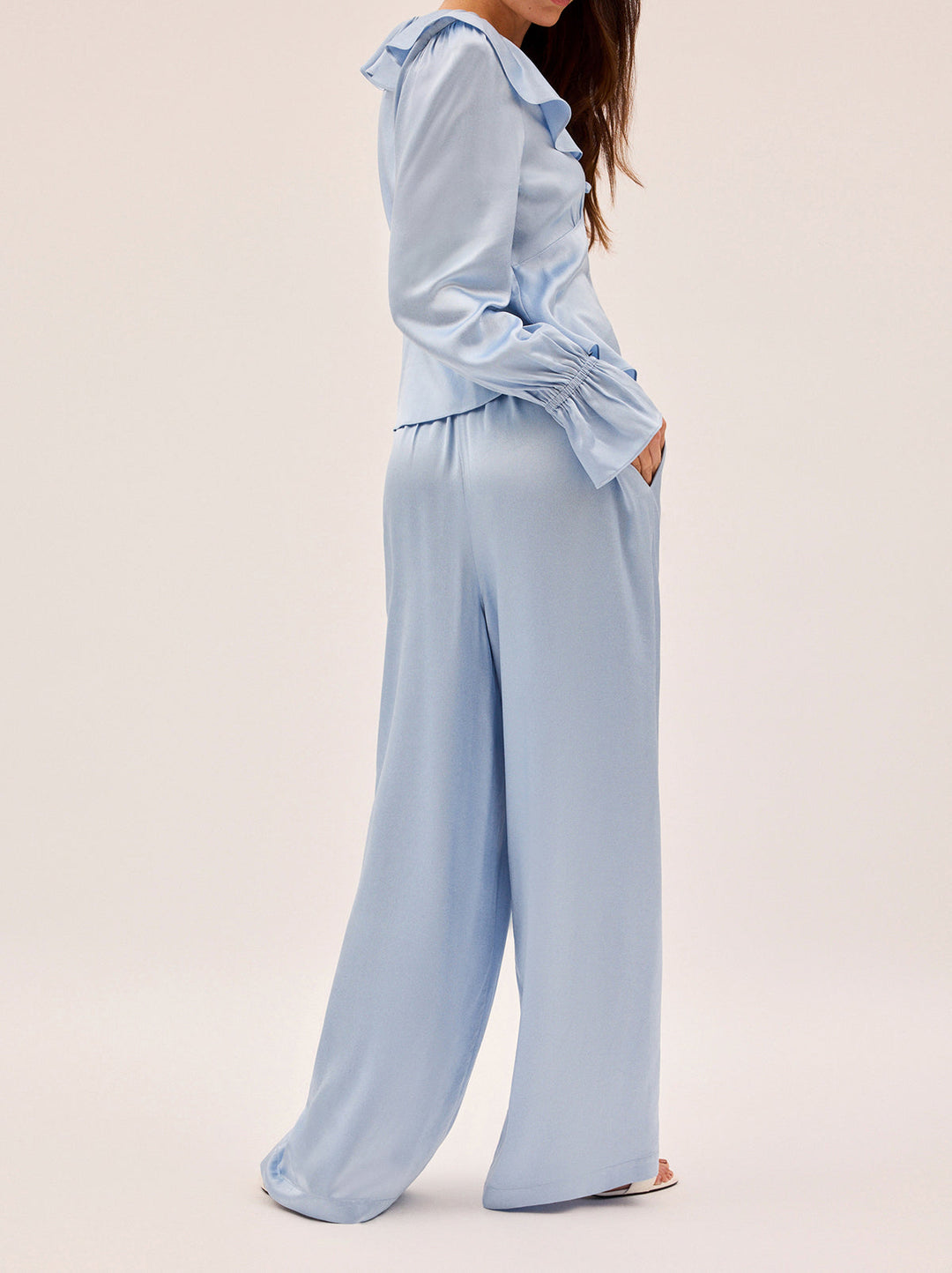Margaret Powder Blue Satin Trousers