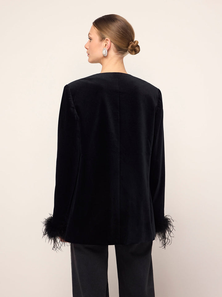 Marlene Black Velvet Feather Blazer