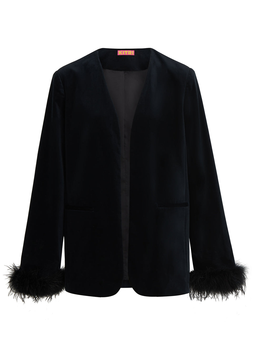Marlene Black Velvet Feather Blazer