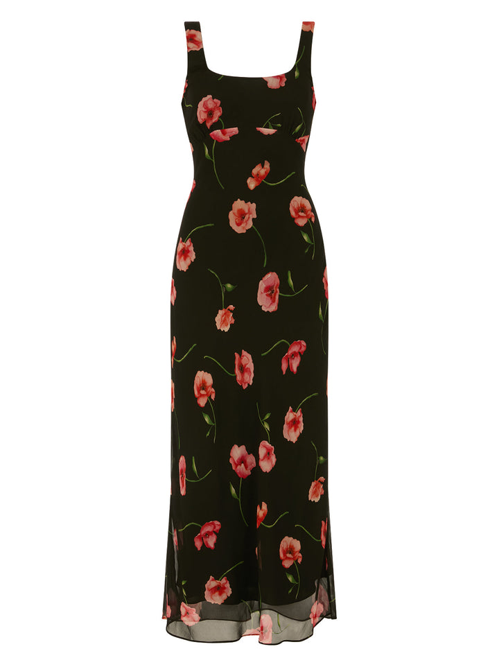 Miranda Black Poppy Print Dress