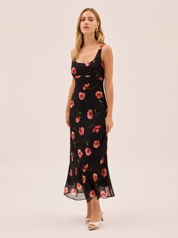 Miranda Black Poppy Print Dress