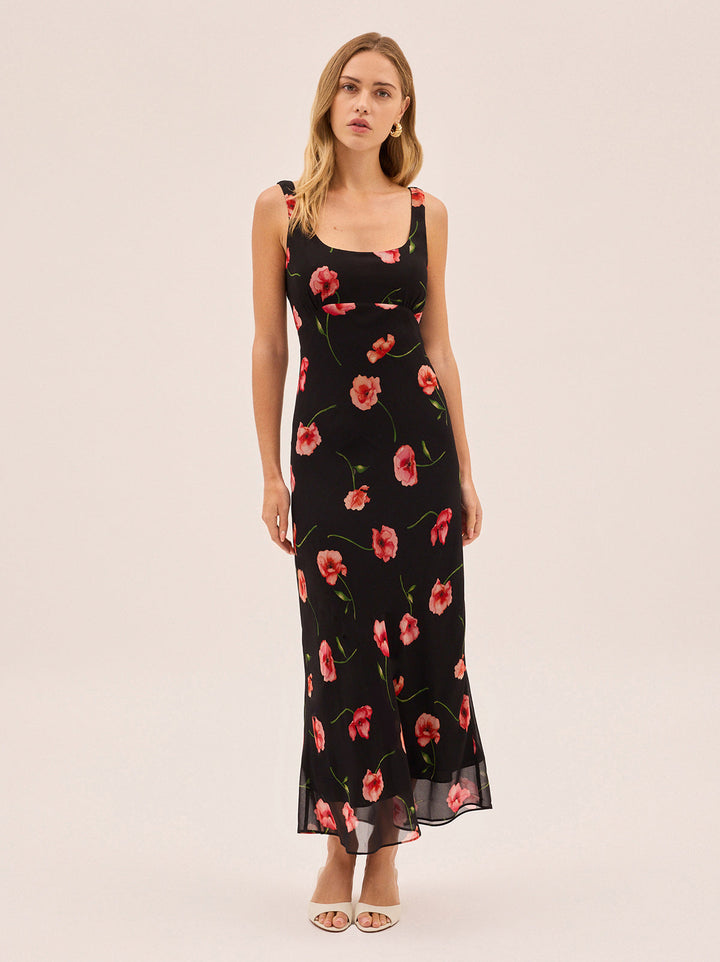 Miranda Black Poppy Print Dress