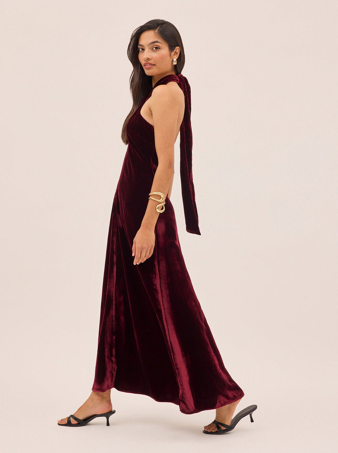Neve Burgundy Velvet Halter Dress