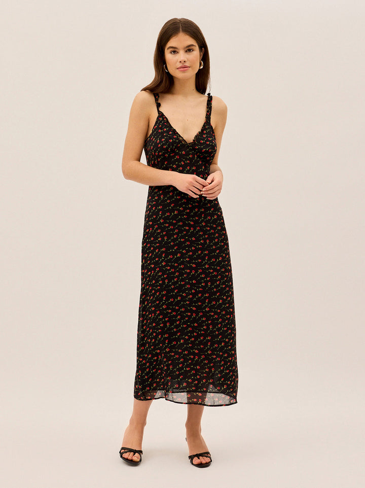 Norah Black Rose Print Dress