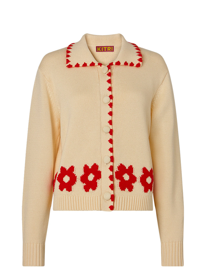 Polly Red Tiled Floral Cardigan