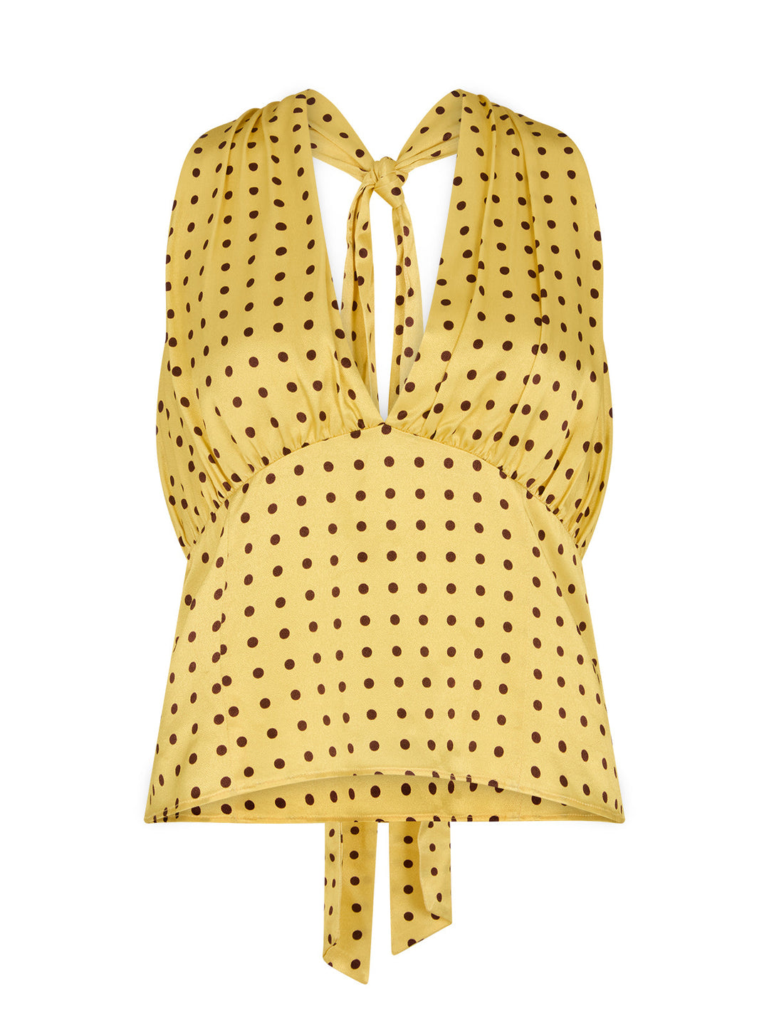 Raine Yellow Pin Dot Print Halter Top