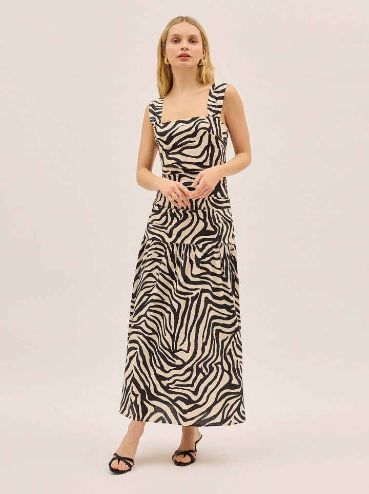 Reese Cotton Linen Zebra Print Dress