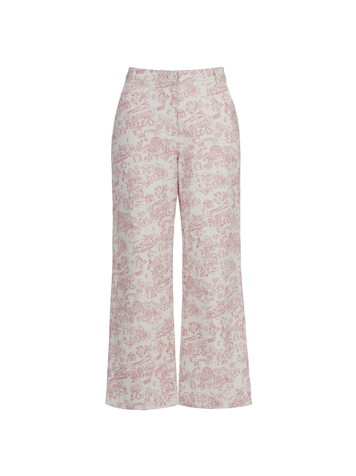 Remi Pink Theatre Print Denim Trousers