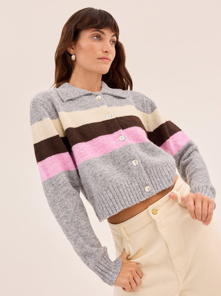 Romy Grey Neapolitan Stripe Knit Cardigan