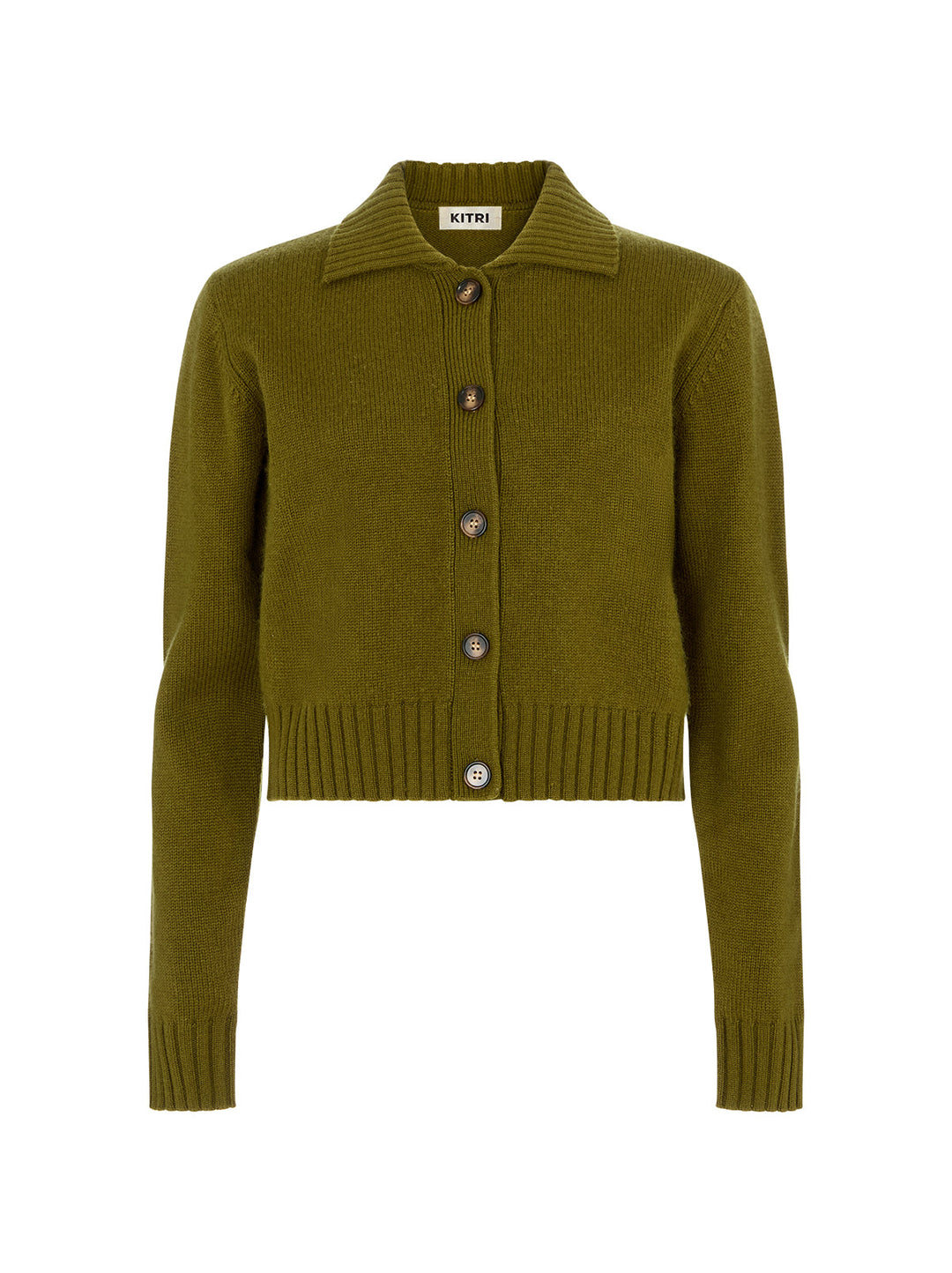 Romy Olive Wool-Blend Collared Cardigan