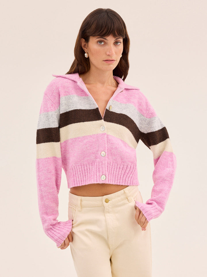 Romy Pink Neapolitan Stripe Knit Cardigan