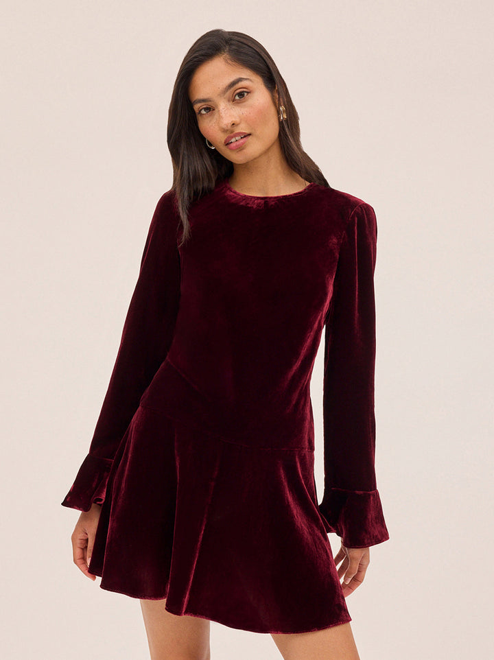 Stefania Burgundy Velvet Mini Dress
