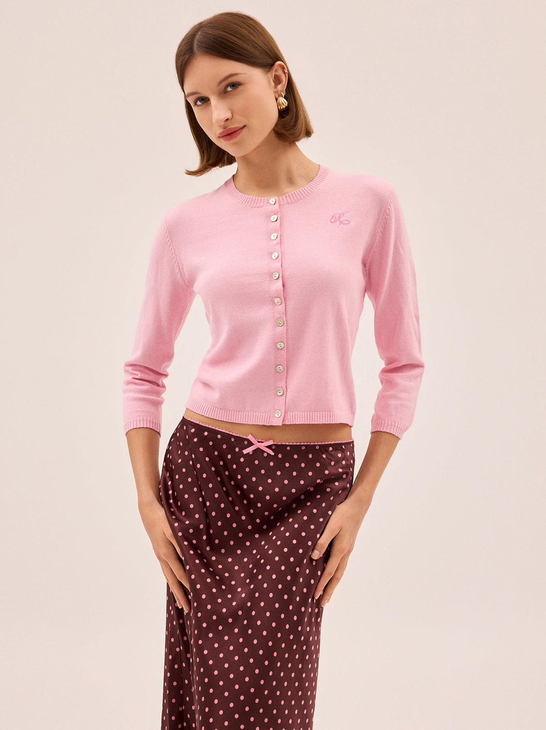 Tansy Brown Pin Dot Print Skirt
