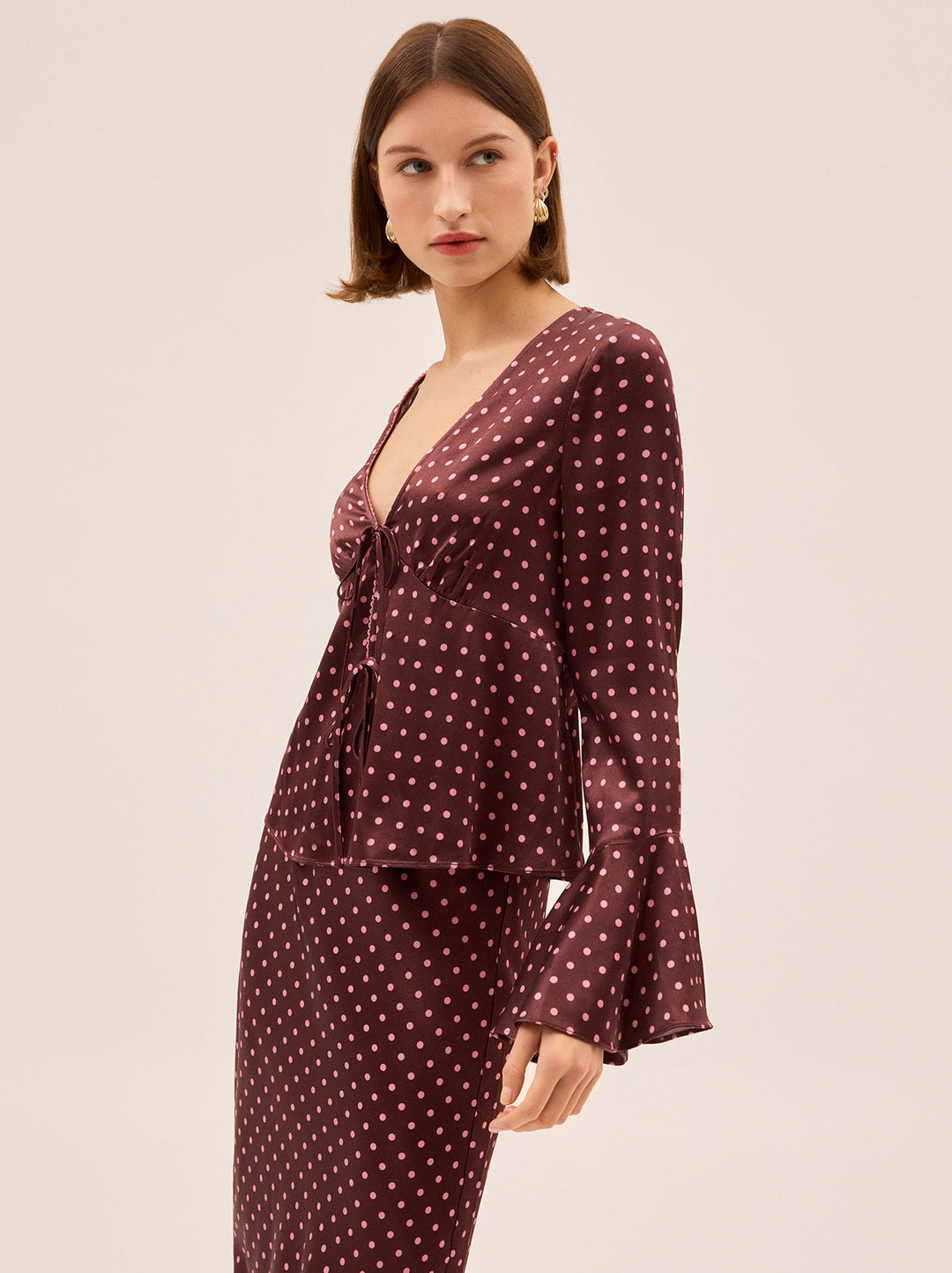 Ursula Brown Pin Dot Print Top