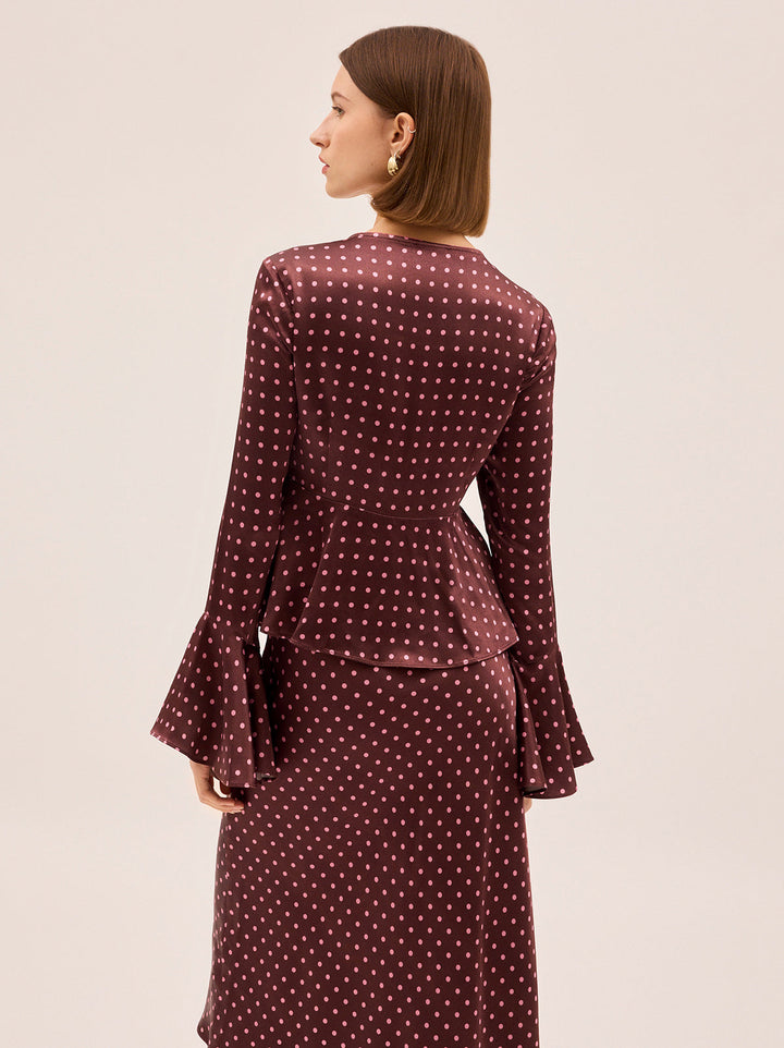 Ursula Brown Pin Dot Print Top