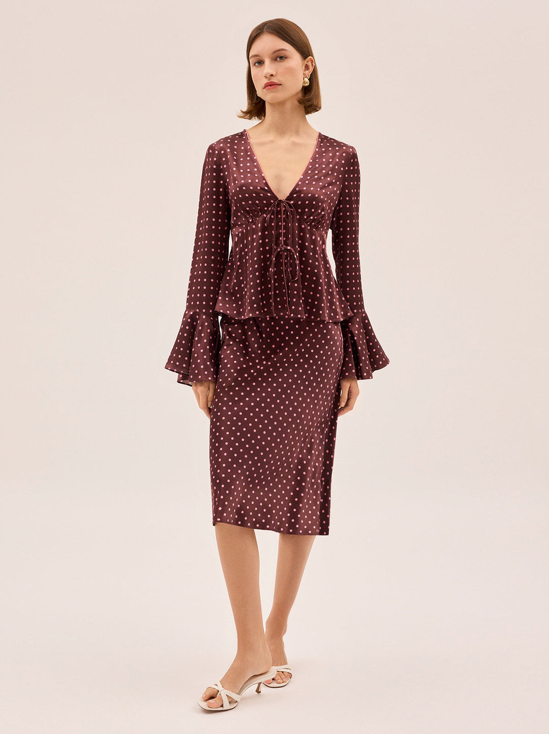 Ursula Brown Pin Dot Print Top