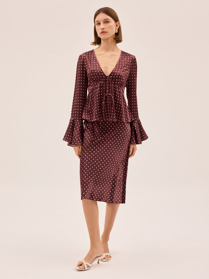 Tansy Brown Pin Dot Print Skirt