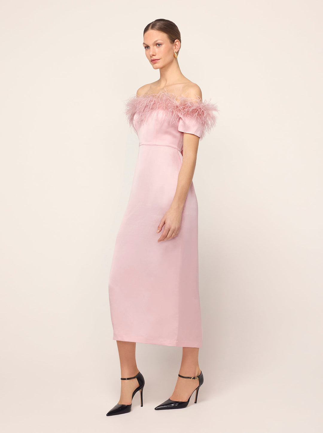 Vivien Pink Feather Midi Dress