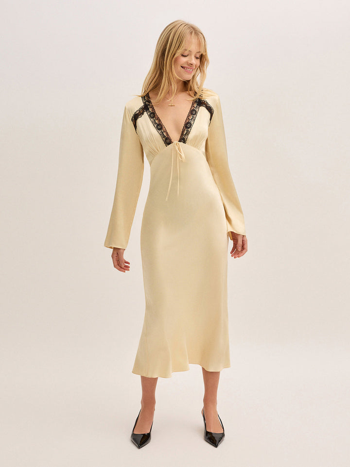 Zelda Butter Yellow Satin Dress
