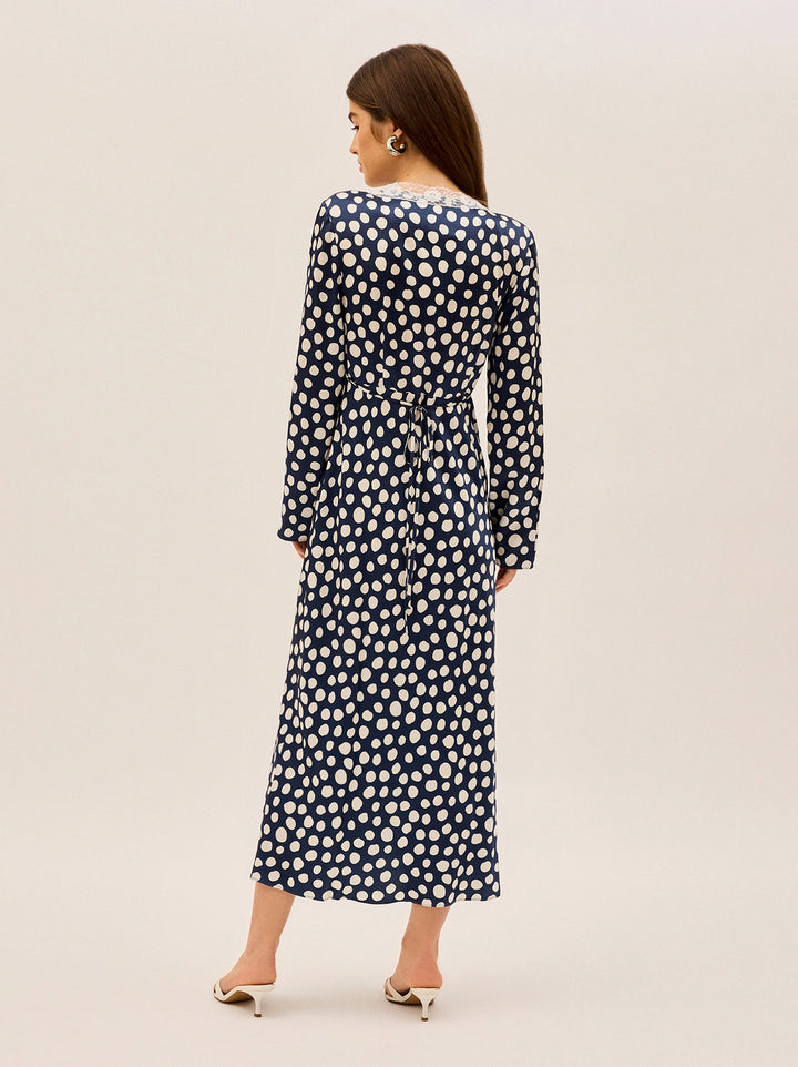 Zelda Navy Polka Dot Satin Dress