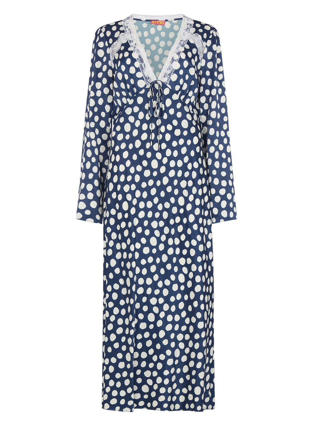 Zelda Navy Polka Dot Satin Dress