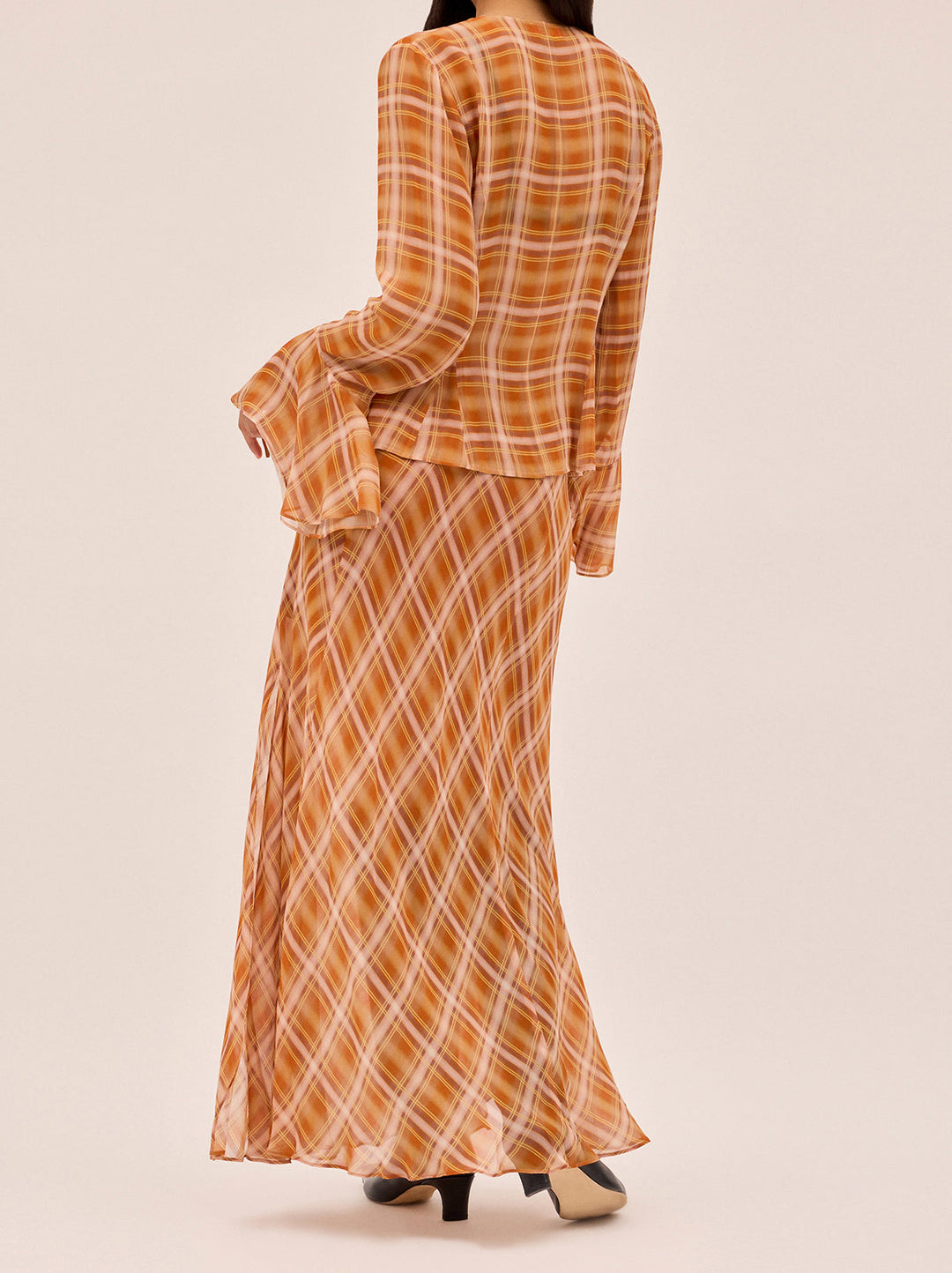 Zoe Apricot Check Print Skirt